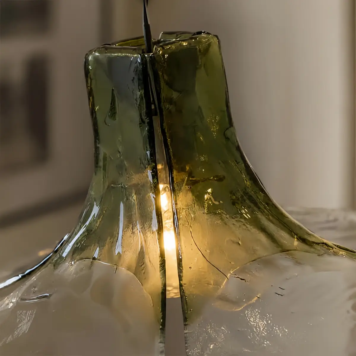 Vetro Art Deco Flared Glass Pendant Light -- Green/Grey/White for Dining Room Detail