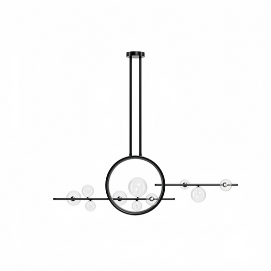 Nordic Glass Globe Chandelier – Floating Spheres on Circular Frame Kitchen Island