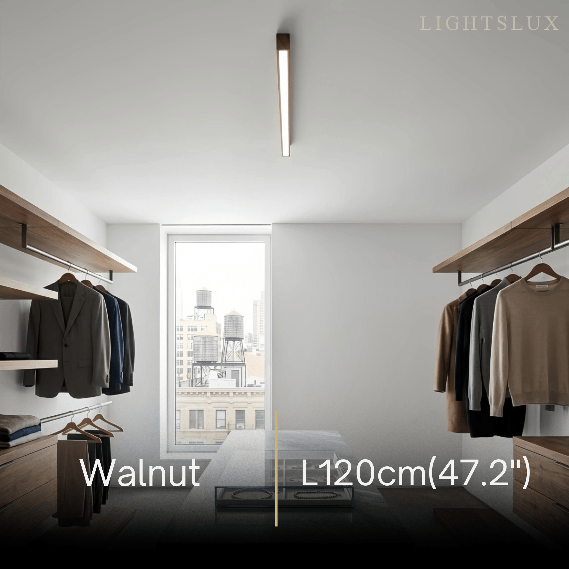 Zenno Minimalist Linear Ceiling Light -- Iron & Acrylic Natural Wood/Walnut for Hallway