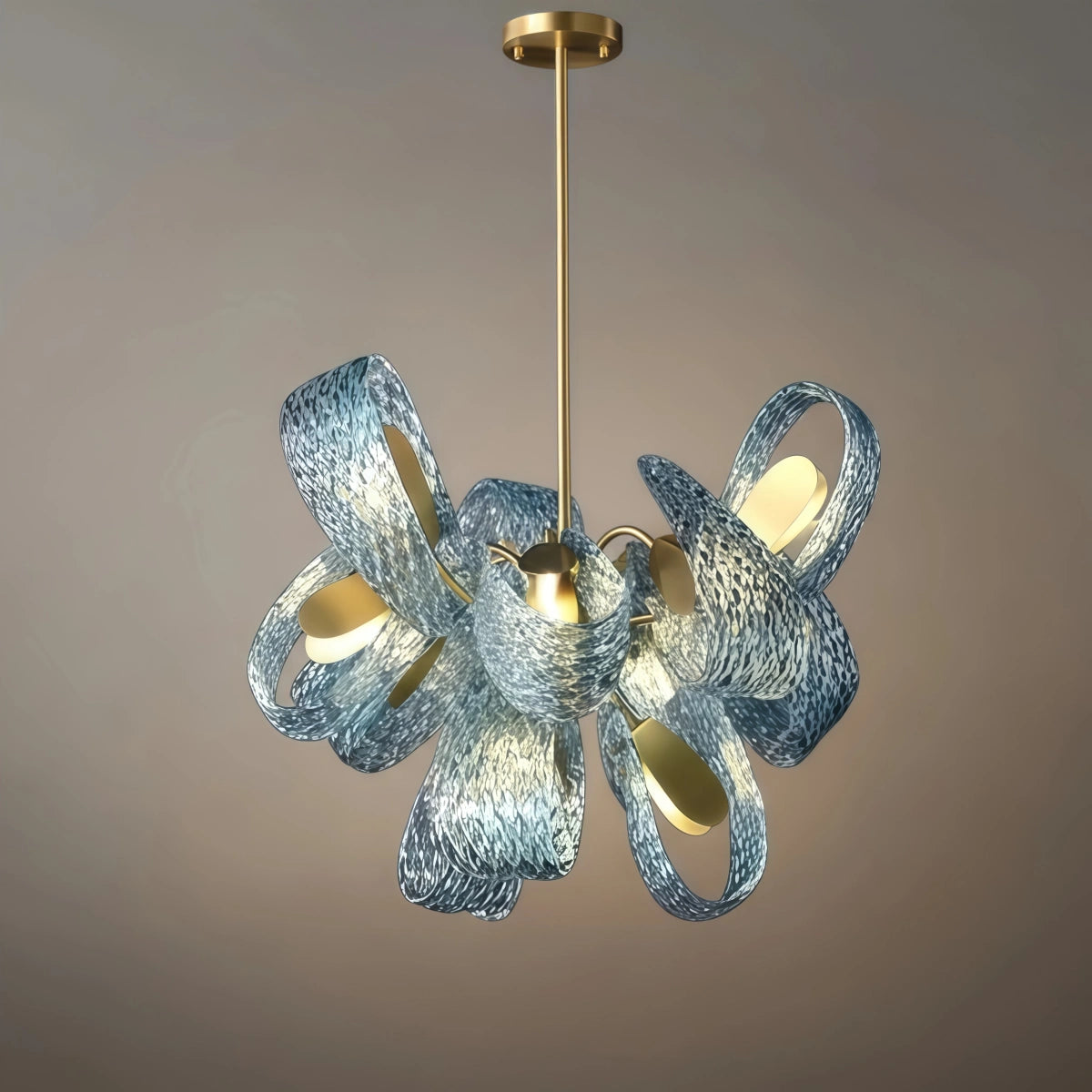 Art Deco Peacock Chandelier – Blue Feather Art Glass Contemporary for Dining Room Bedroom