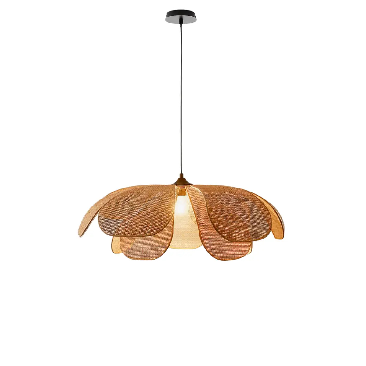 Bamburo Natural Rattan Pendant Light – Petal Shaped Woven Fixture for Dining Room Living Room Bedroom