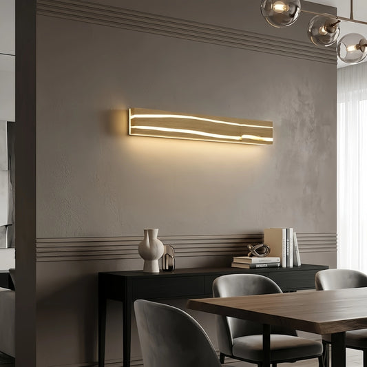Arcato Modern LED Wall Lamp - Wood & Metal Linear Rectangle for Bedroom