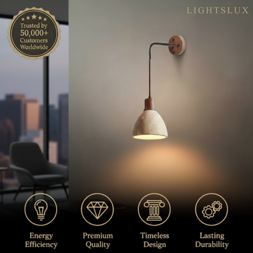 Wall Lamp — Travertine Shade Walnut Wood Socket for Bedside