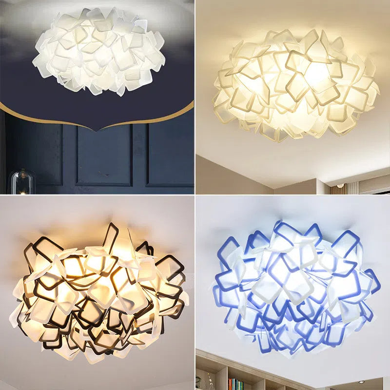 Art Deco Acrylic Ceiling Light - White Floral Design for Living Room