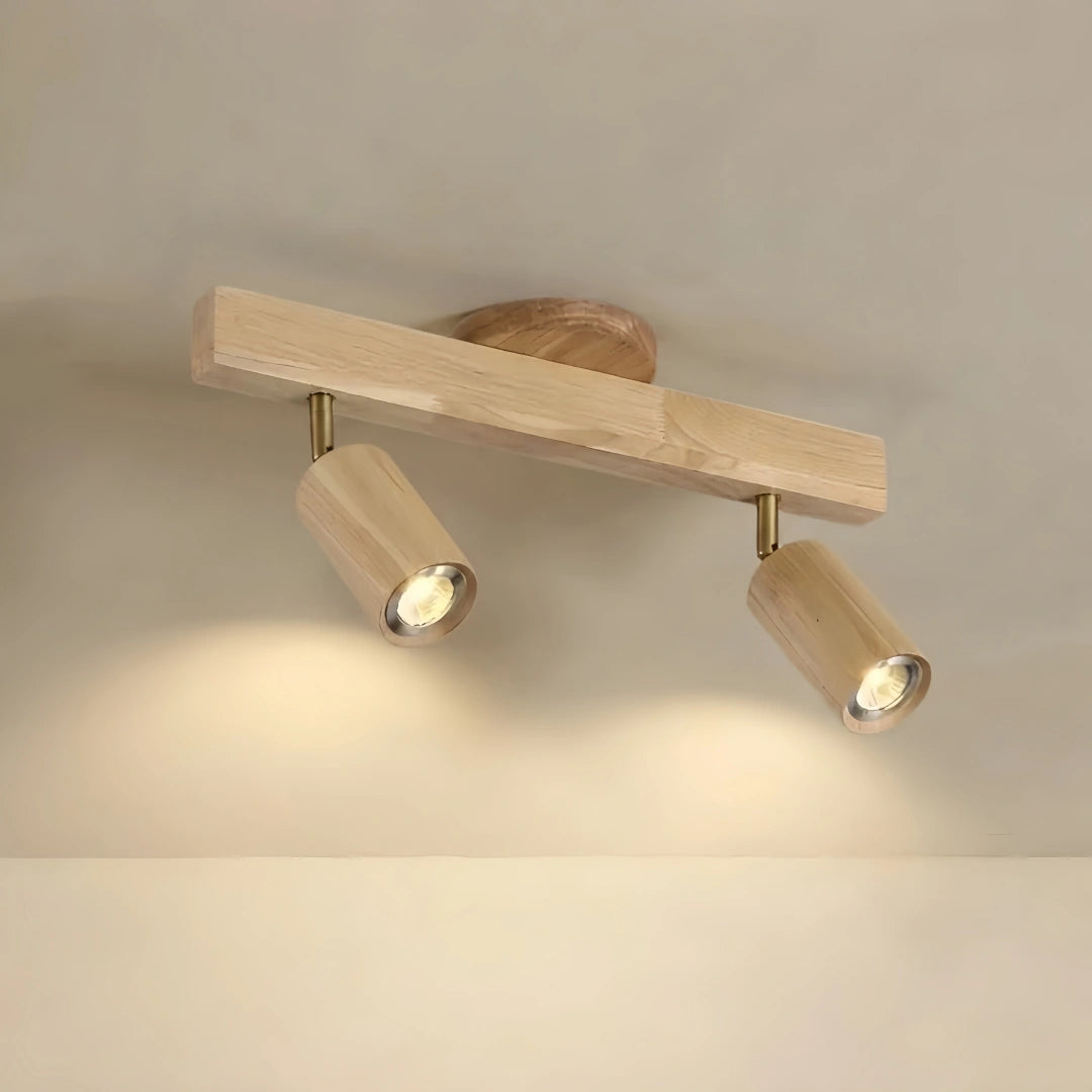 Zenno Modern Wood Track Lighting -- Adjustable Spotlights Walnut/Wood for Kitchen & Bar