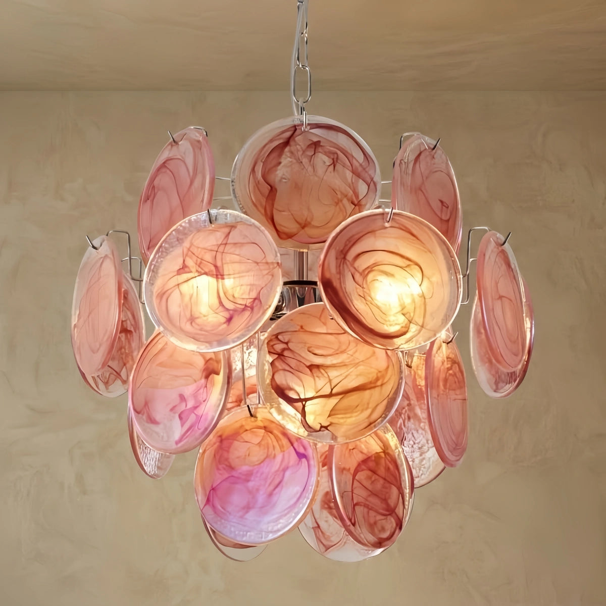 Excelis Art Deco Chandelier -- Handcrafted Iridescent Cloud Glass for Bedroom