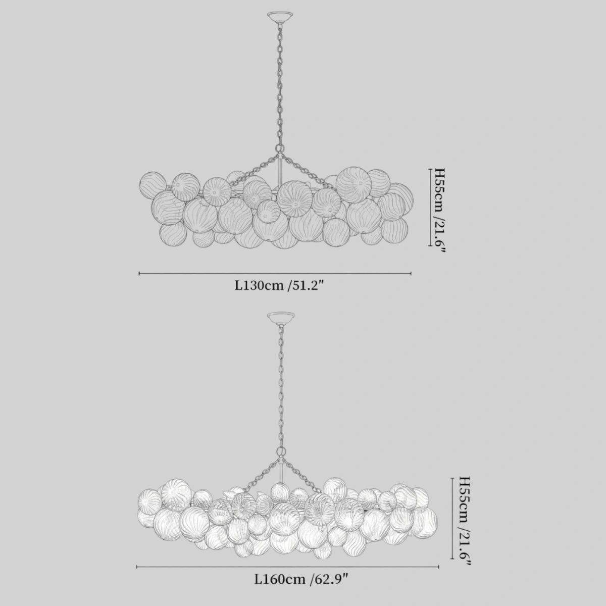 Modern Chandelier – Bubble Etched Glass Golden Chains Artistic for Dining Room/Entryway