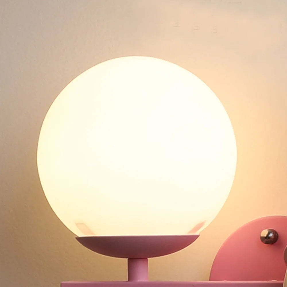 Art Deco Wall Lamp – Pink & White Metal/Glass Globular