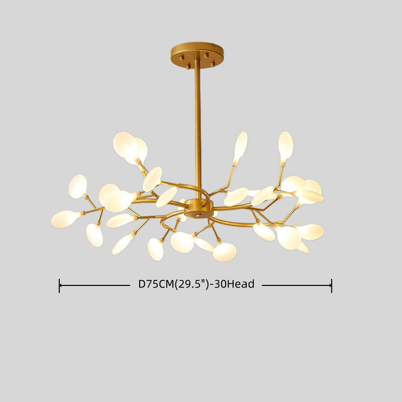 Lámpara de araña Excelis Art Déco - Diseño de ramas y luciérnagas en negro y dorado para comedor/sala de estar