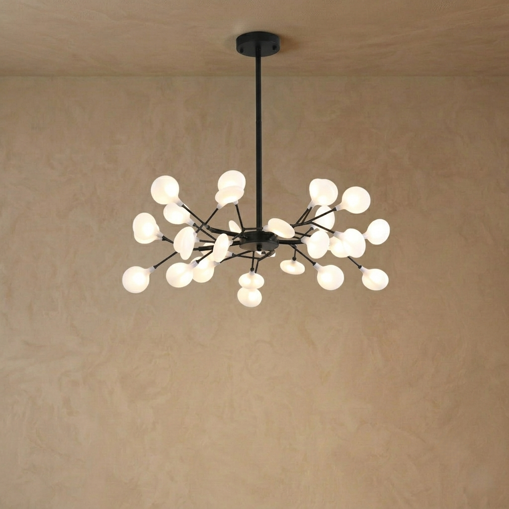 Lámpara de araña Excelis Art Déco - Diseño de ramas y luciérnagas en negro y dorado para comedor/sala de estar