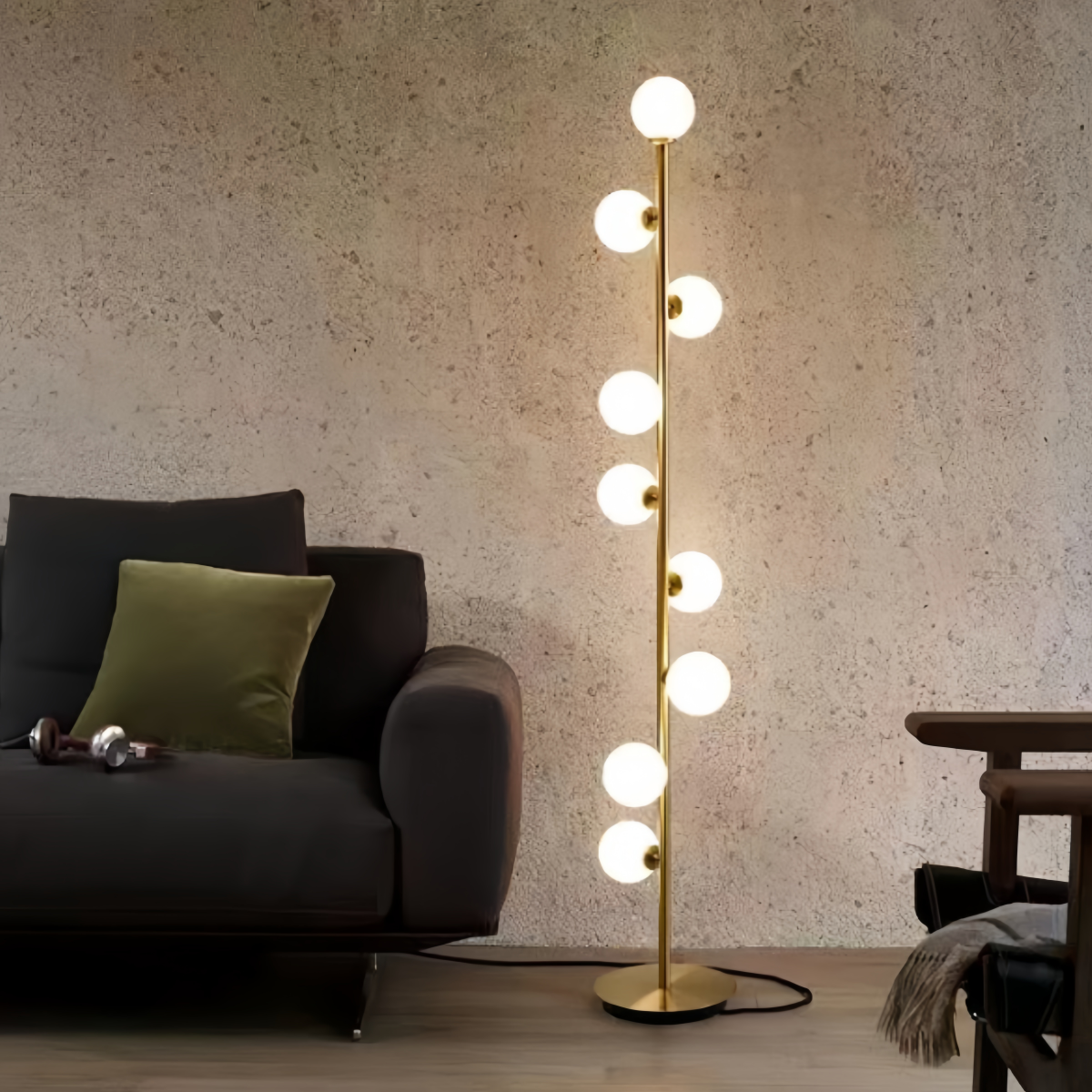Excelis Modern Floor Lamp – Slim Design with Glass Globe for Living Room