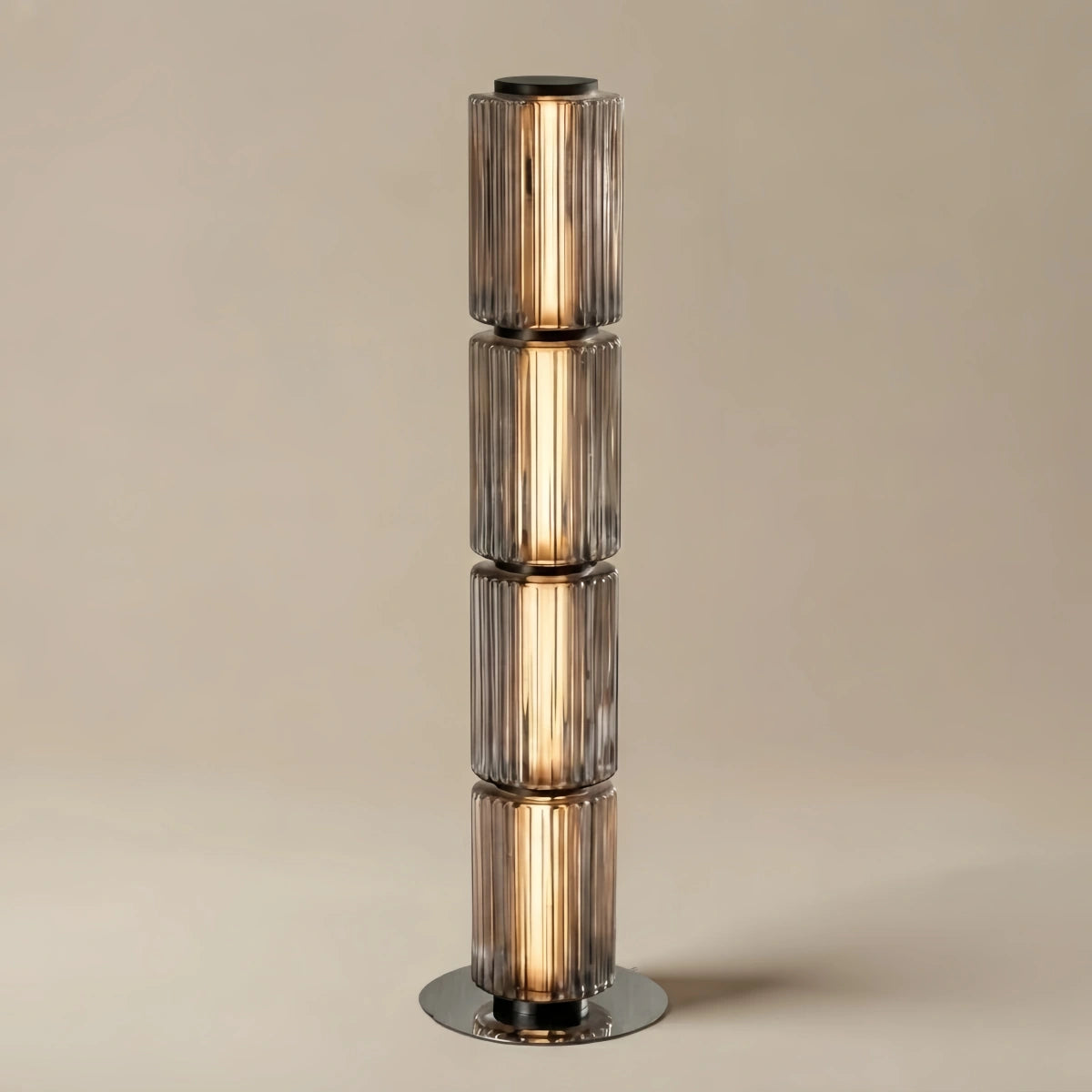 Vetro Modern Glass Column Floor Lamp – Milky White/Smoky Gray Aluminum for Living Room, Bedroom & Office