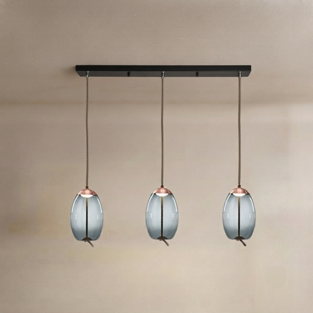 Vetro Modern Blue/Amber Pendant Light - Decorative Glass Geometric Living Room