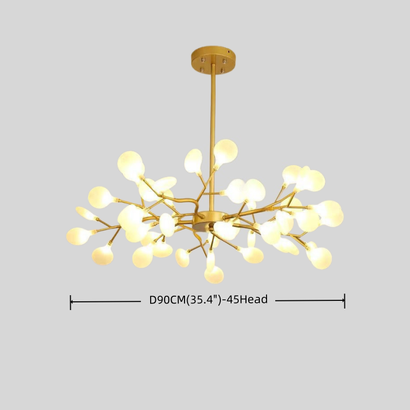 Lámpara de araña Excelis Art Déco - Diseño de ramas y luciérnagas en negro y dorado para comedor/sala de estar