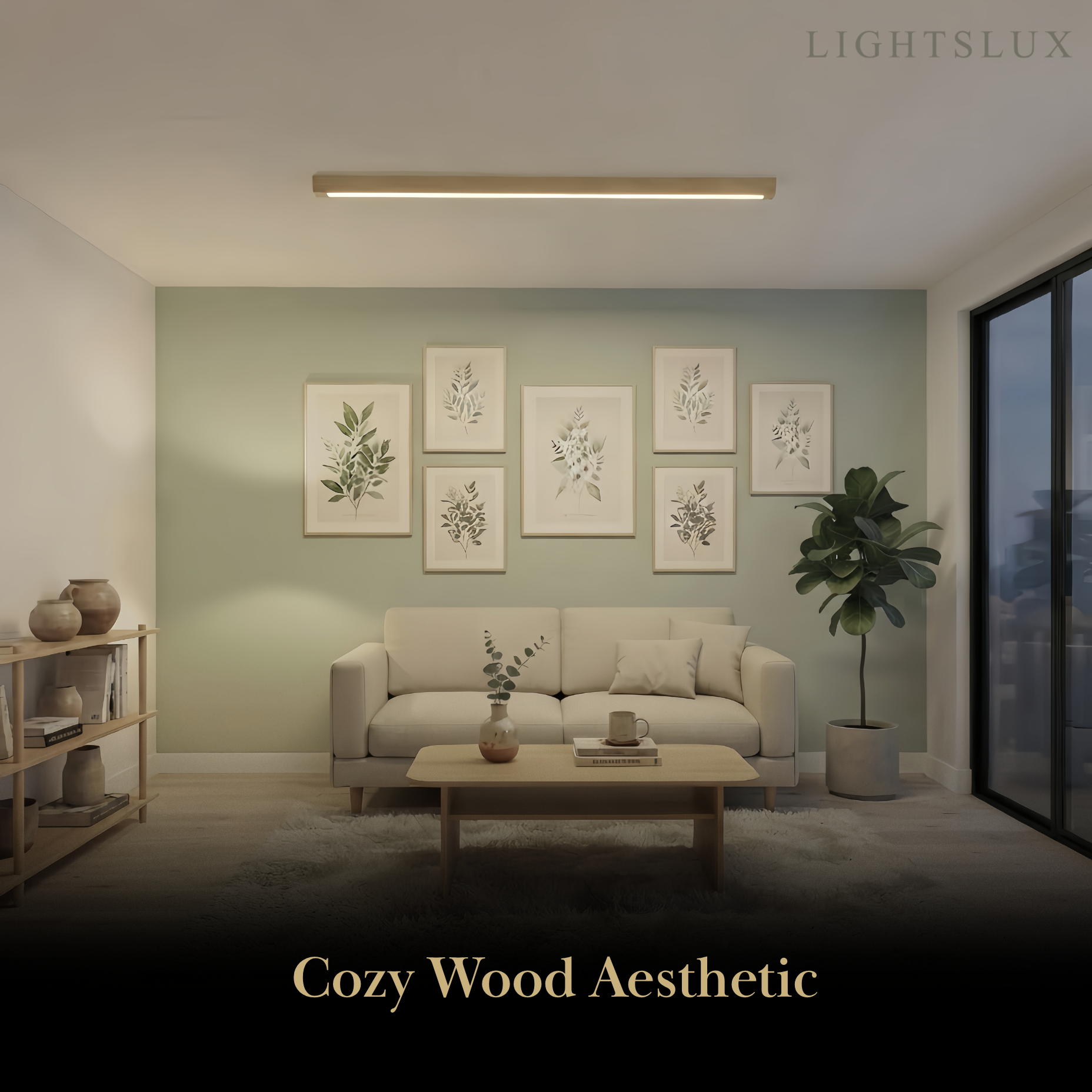 Zenno Minimalist Linear Ceiling Light -- Natural Wood/Walnut for Hallway