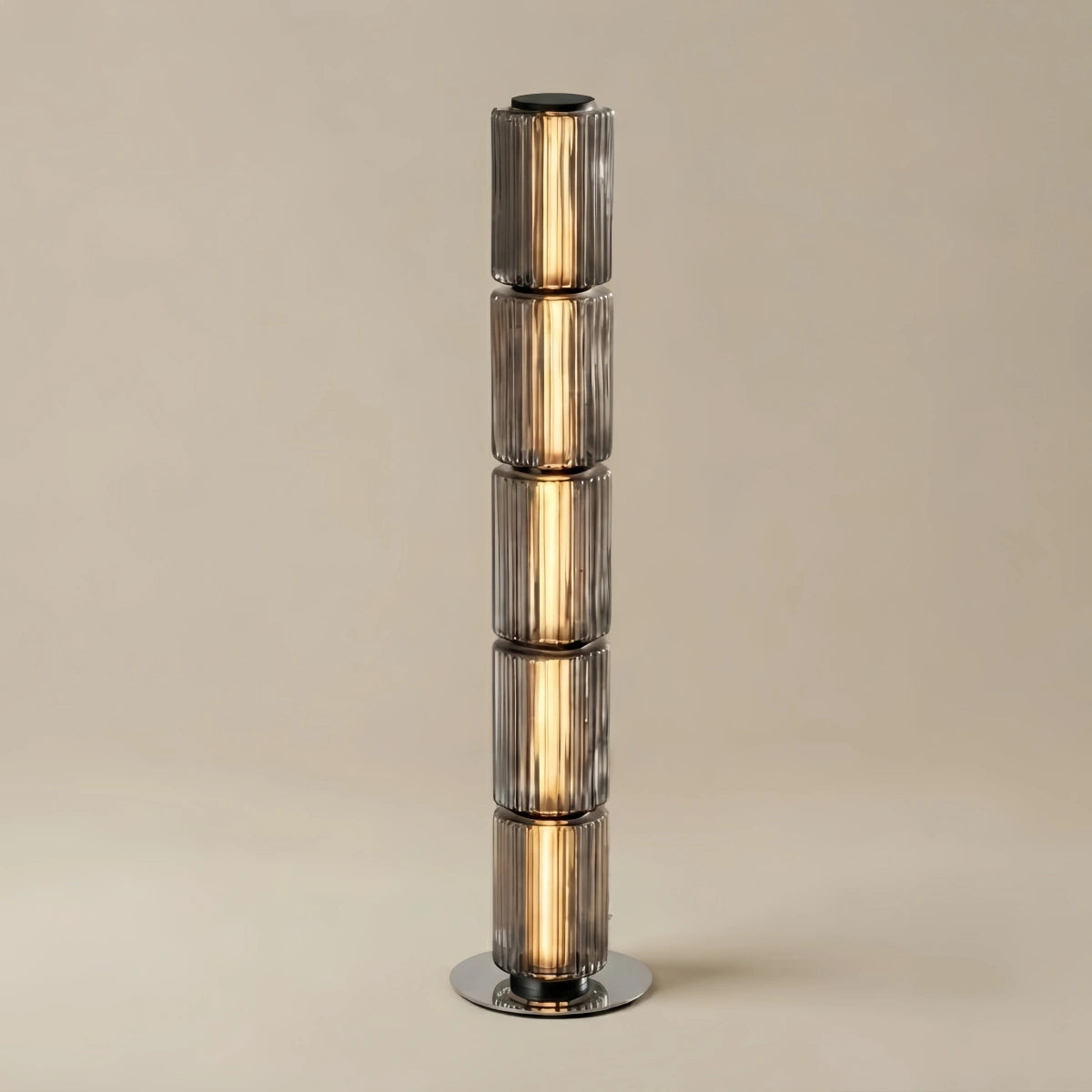 Vetro Modern Glass Column Floor Lamp – Milky White/Smoky Gray Aluminum for Living Room, Bedroom & Office