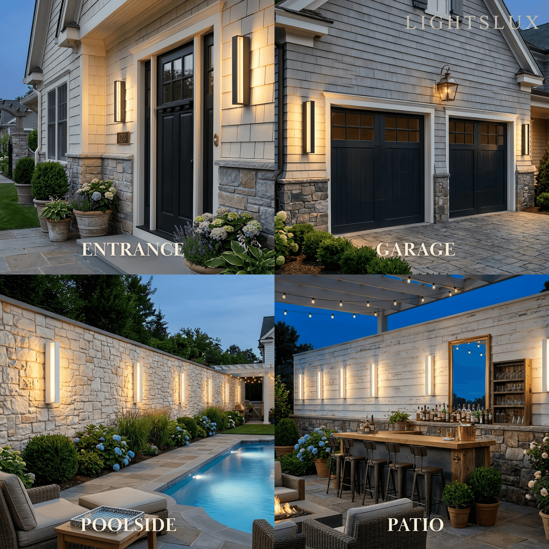 Aplique de pared exterior rectangular moderno Arcato – Luz con sensor de metal para jardín/patio