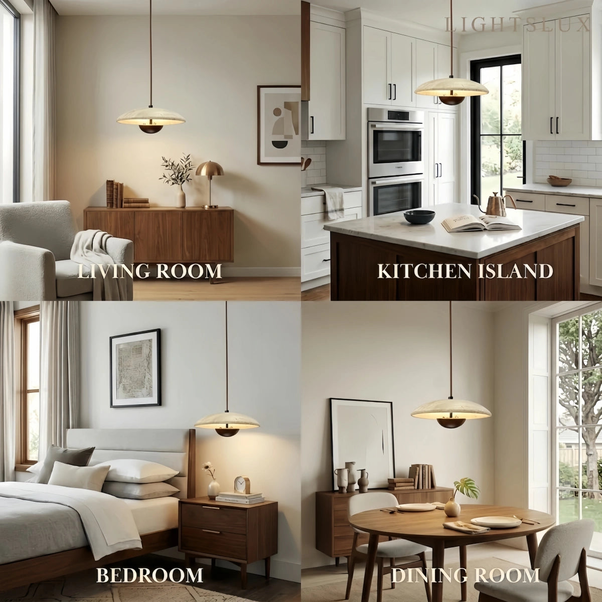 Lámpara Colgante Minimalista Strata – Travertino y Metal, Color Nogal/Madera para Interiores