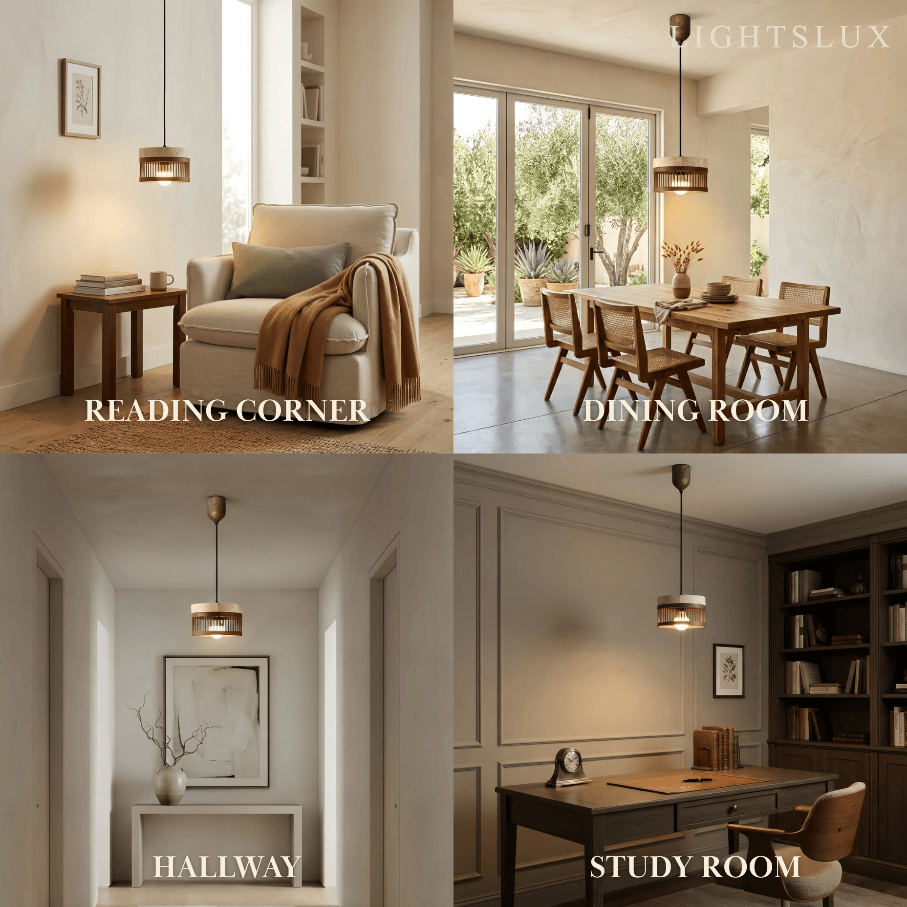 Strata Wabi-sabi Pendant Light --Travertine & Solid Wood Brown for Dining Room