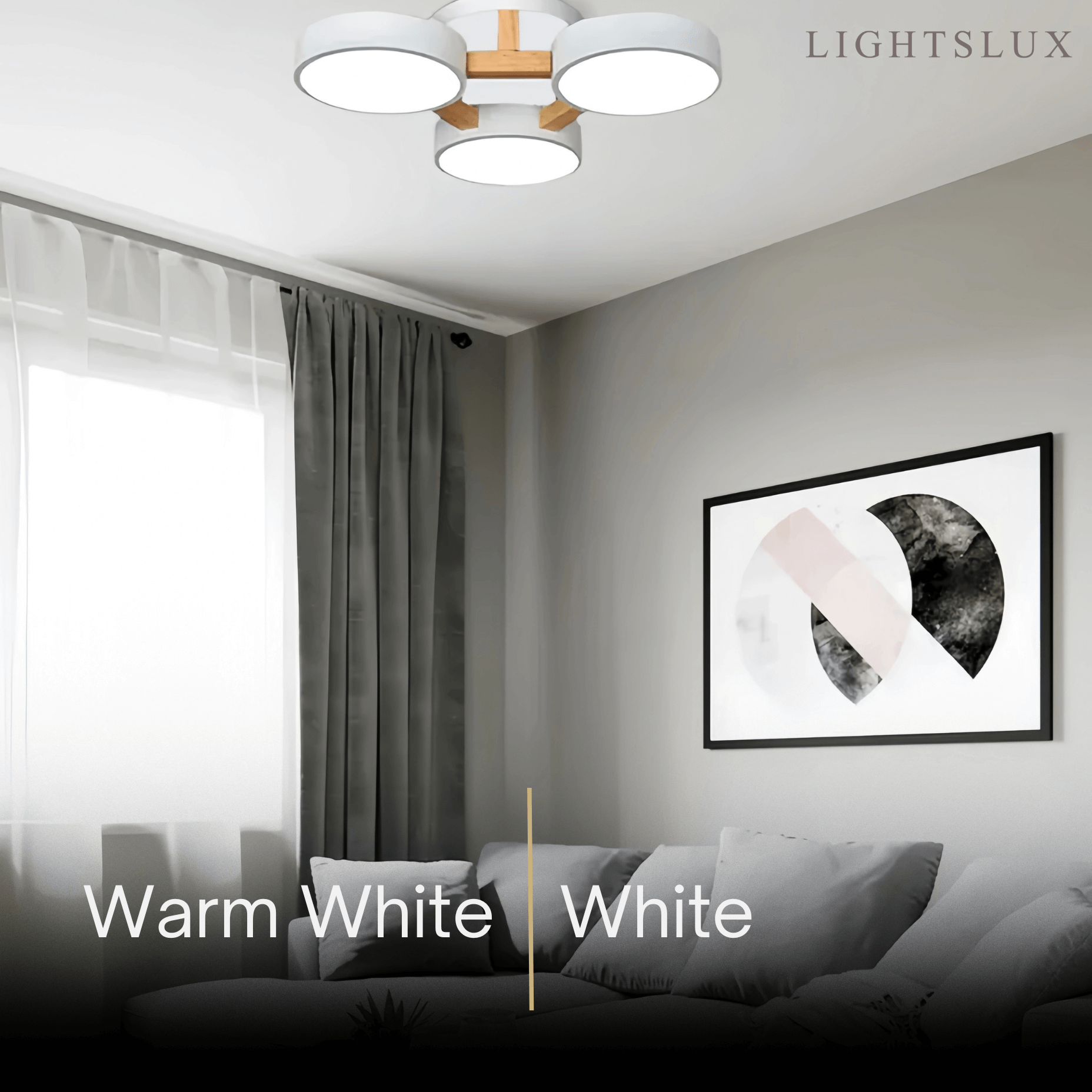 Lámpara de techo redonda moderna Arcato – Luminaria de 3 colores con tres cabezales para dormitorio