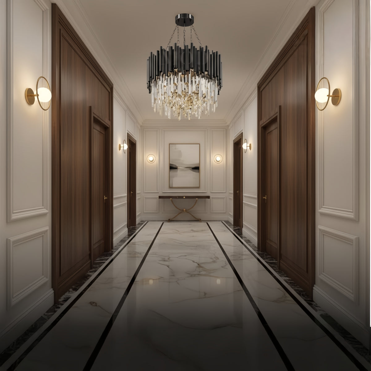 Excelis Modern Crystal Chandelier – Black Frame Sparkling Focal Point for Dining/Living Room