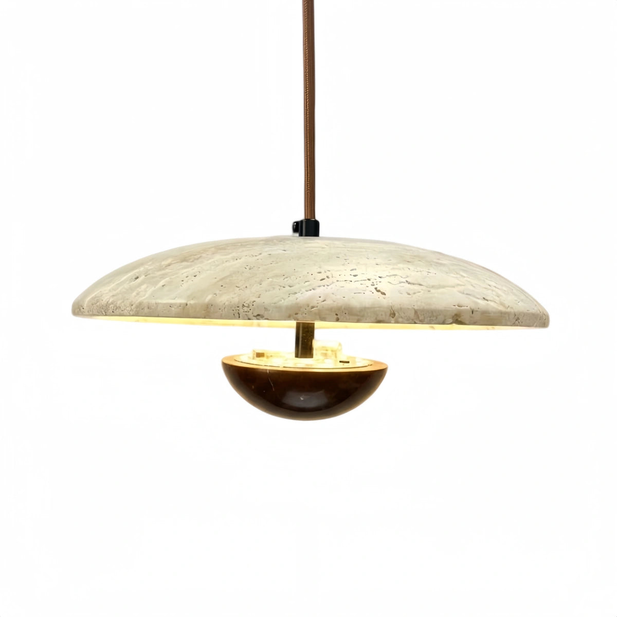 Lámpara Colgante Minimalista Strata – Travertino y Metal, Color Nogal/Madera para Interiores