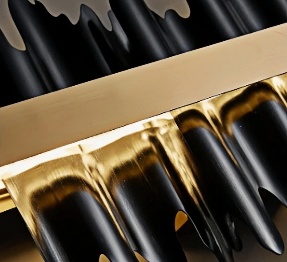 Lámpara colgante lineal moderna Excelis – Borde de oro pulido sobre hierro negro azabache para cocina