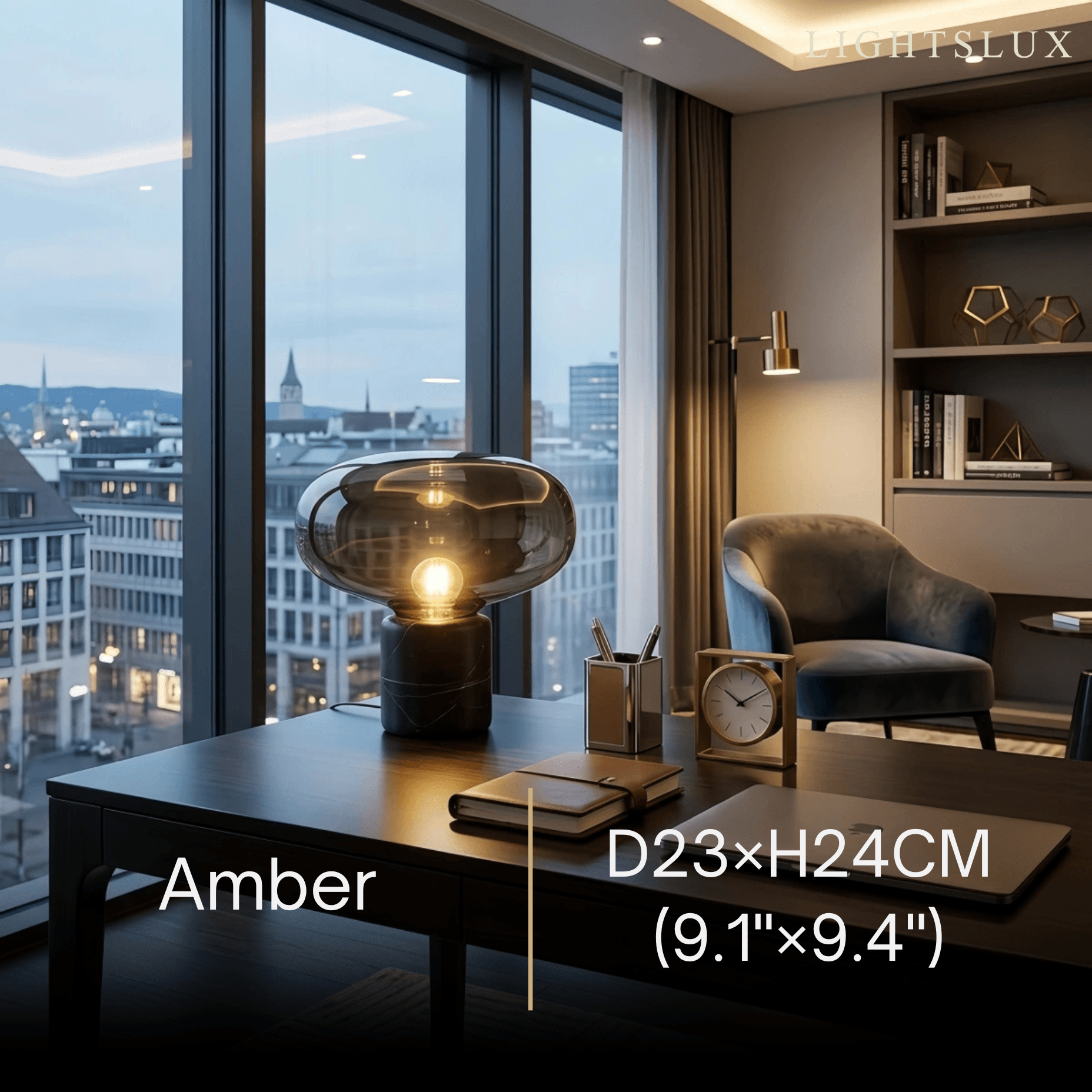 Vetro Luxury Table Lamp – Smoke Grey or Amber for Bedroom