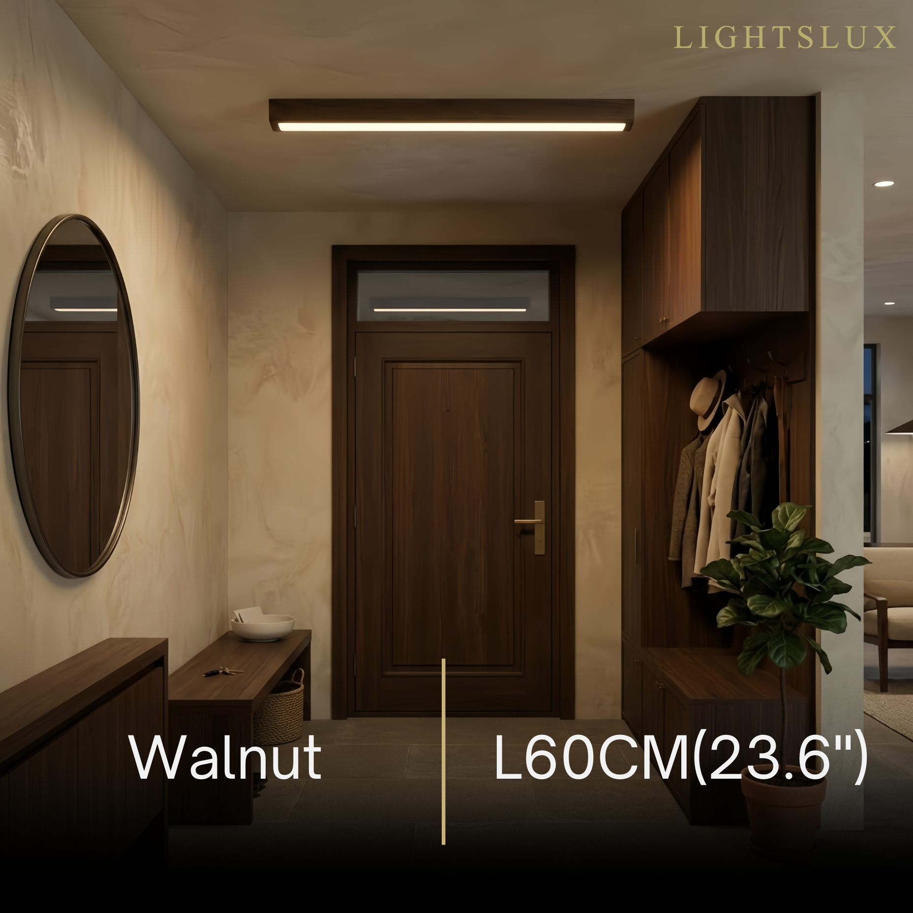 Zenno Minimalist Linear Ceiling Light -- Natural Wood/Walnut for Hallway