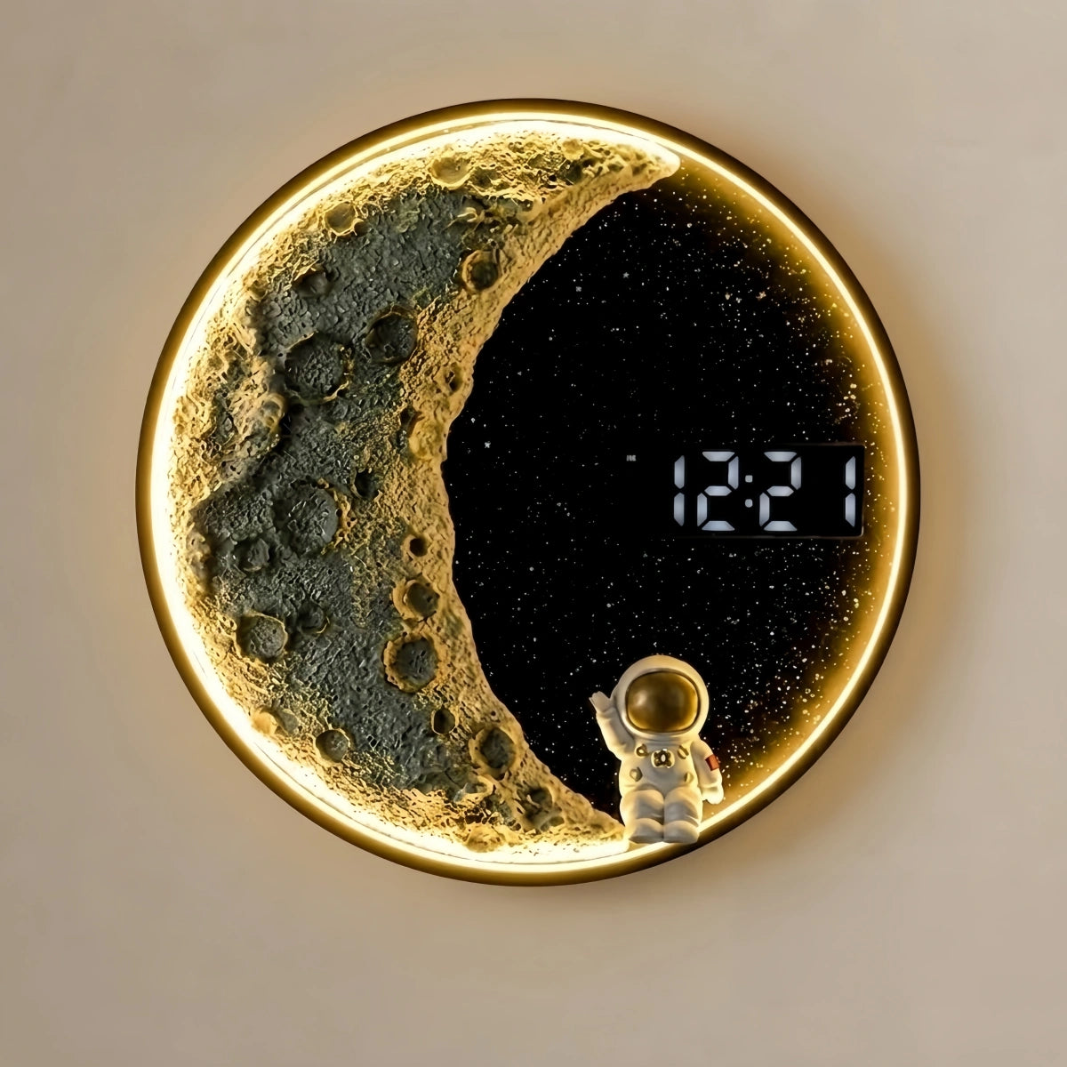 Vivara Art Deco Astronaut Wall Lamp - Modern Moon Metal Clock Light for Bedroom