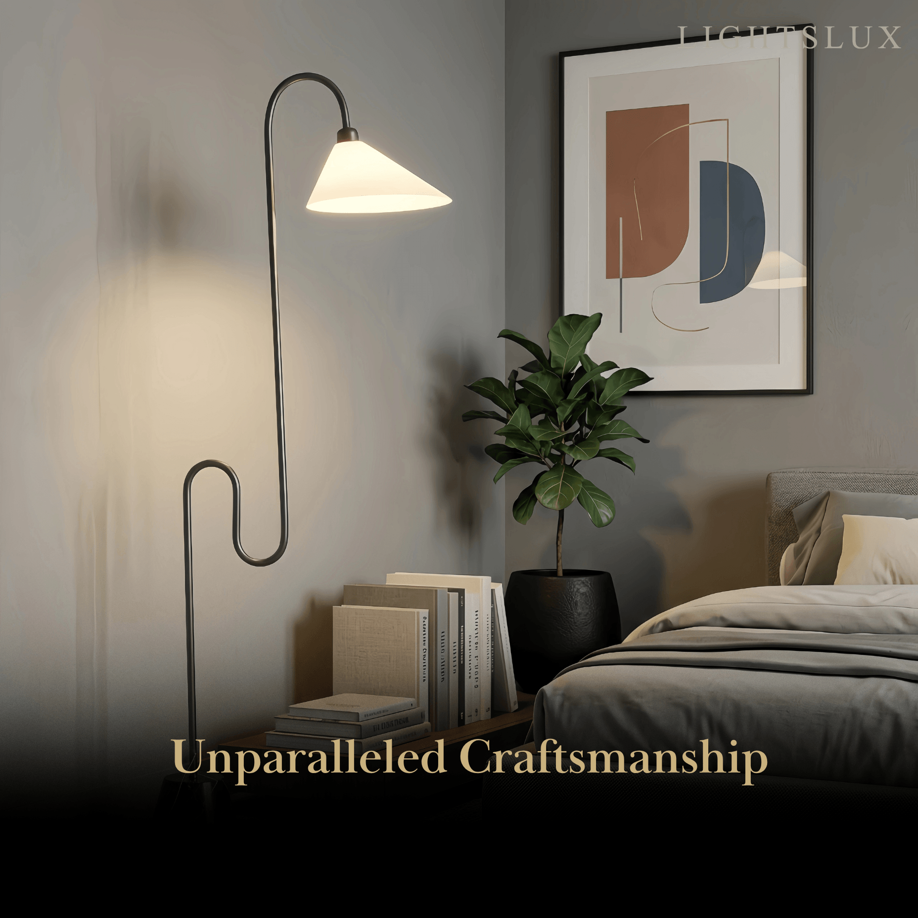 Lámpara de pie Velora Postmoderna Negra – Base de metal con pantalla de tela para dormitorio