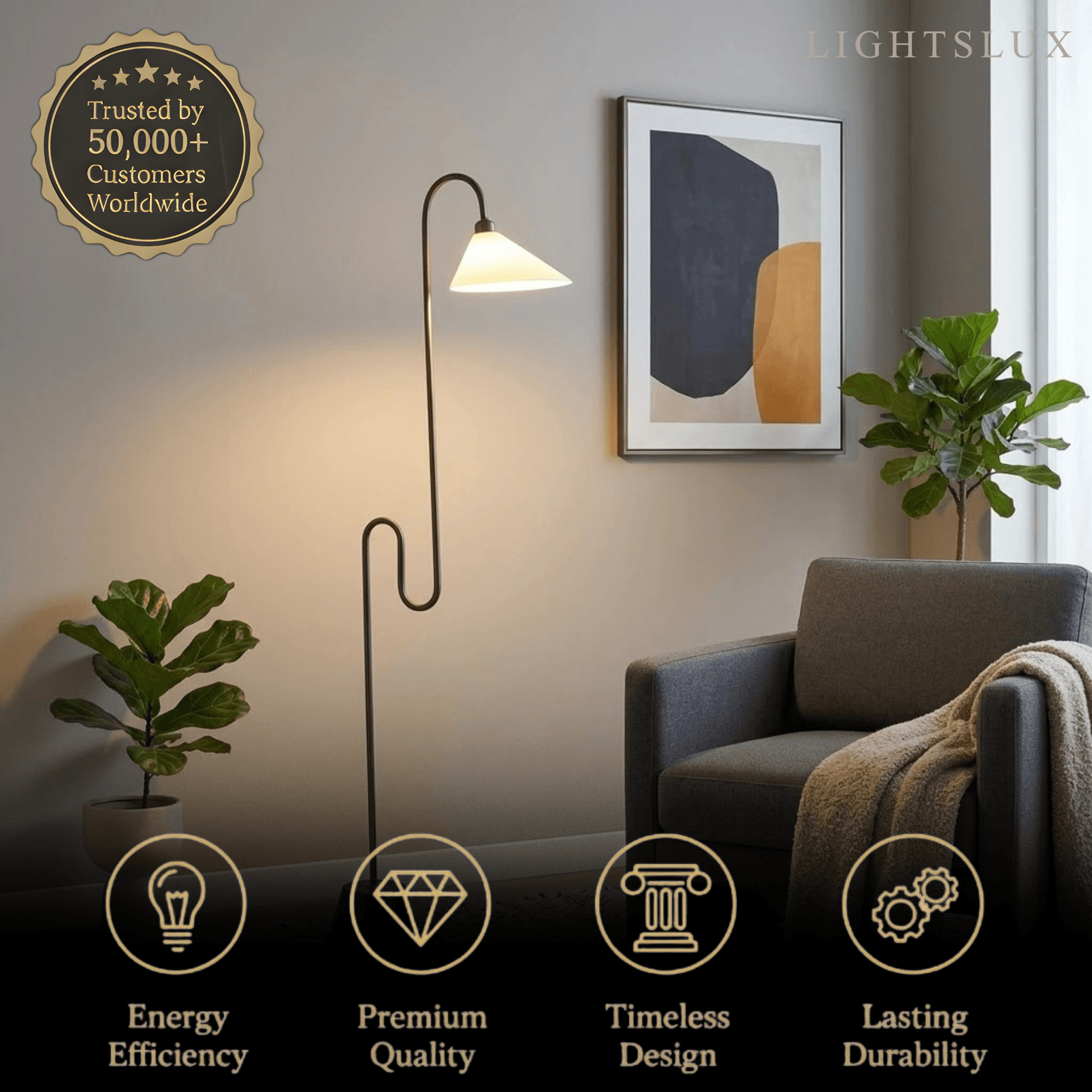 Lámpara de pie Velora Postmoderna Negra – Base de metal con pantalla de tela para dormitorio
