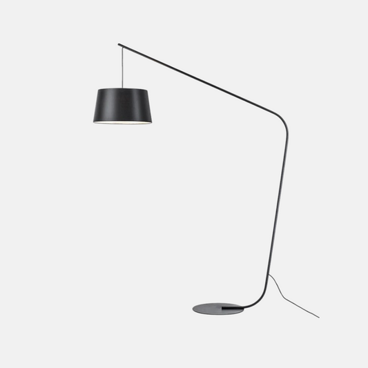 Modern Black Floor Lamp - Metal & Fabric Shade with LED