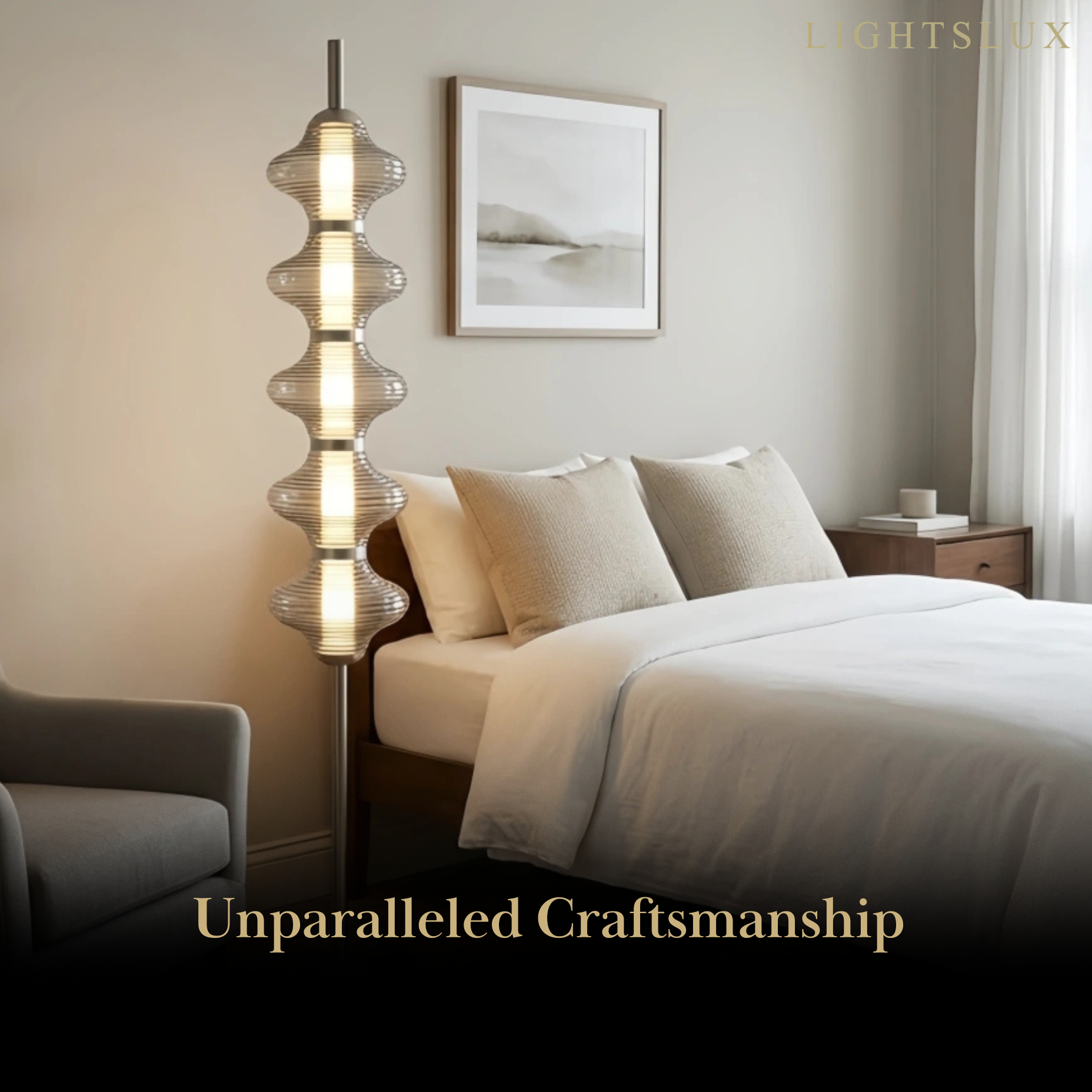 Lámpara de pie Vivara moderna de metal y cristal - Diseño de farol naranja para dormitorio