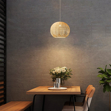 Wood Pendant Light – Metal & Rattan