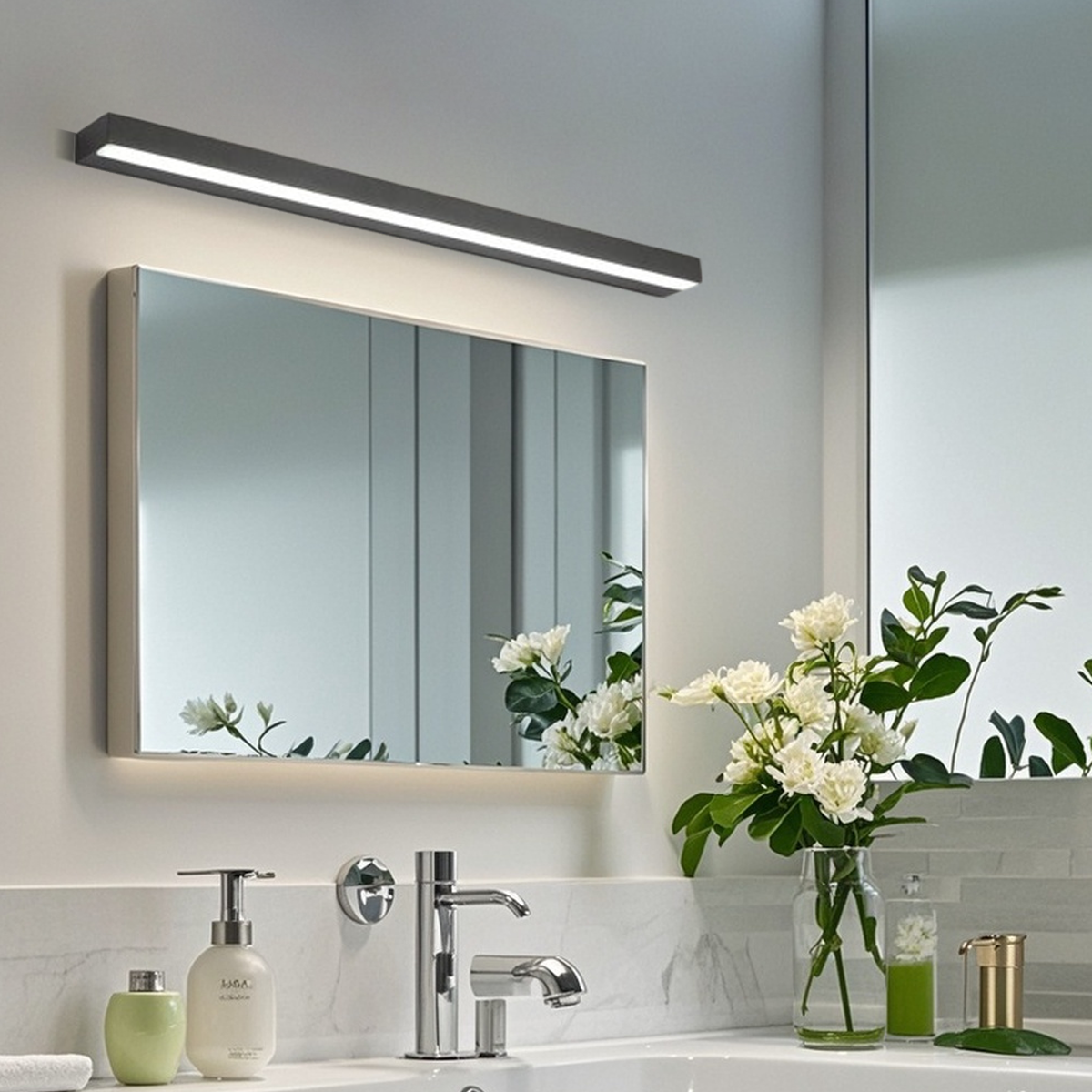 Minimalist Rectangular Vanity Light – Black Metal