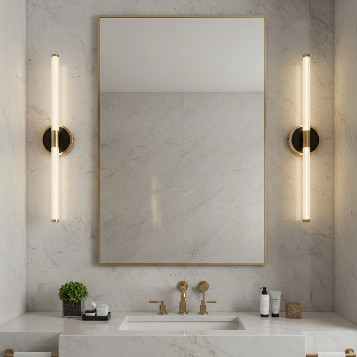 Lámpara de pared minimalista Arcato con espejo frontal para baño