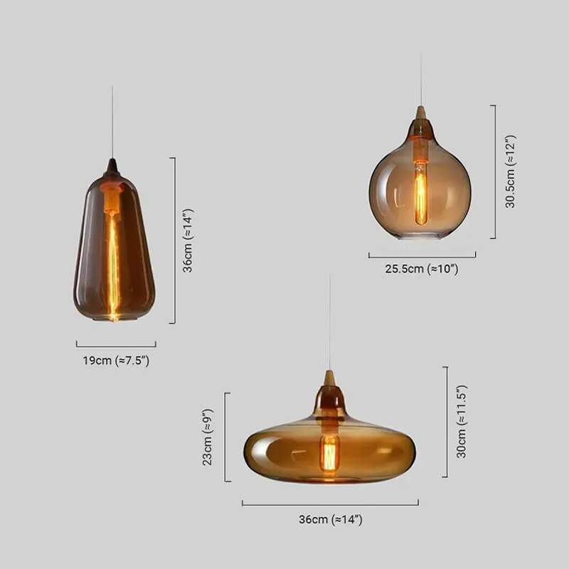 Modern Amber Glass Pendant Light Dimension