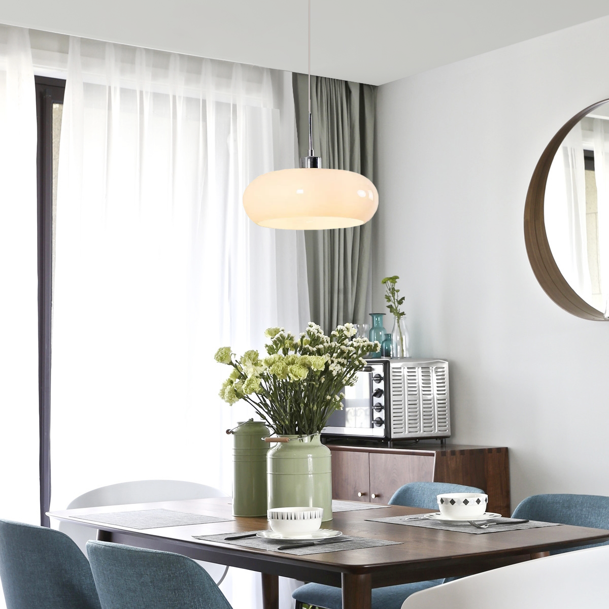 Crema Modern Pendant Light – Orange/White Metal Fixture for Dining Room