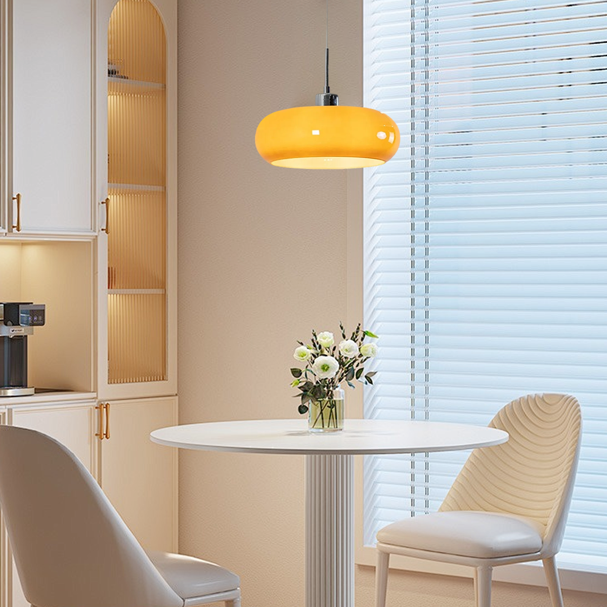 Crema Modern Pendant Light – Orange/White Metal Fixture for Dining Room
