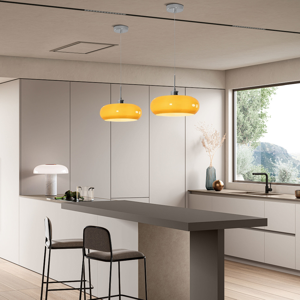 Modern Orange Glass Pendant Light Kitchen Island
