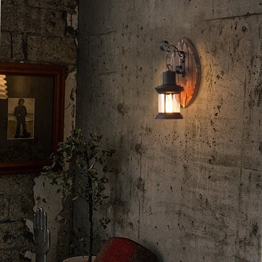 Industrial Lantern Wall Lamp — Black Metal