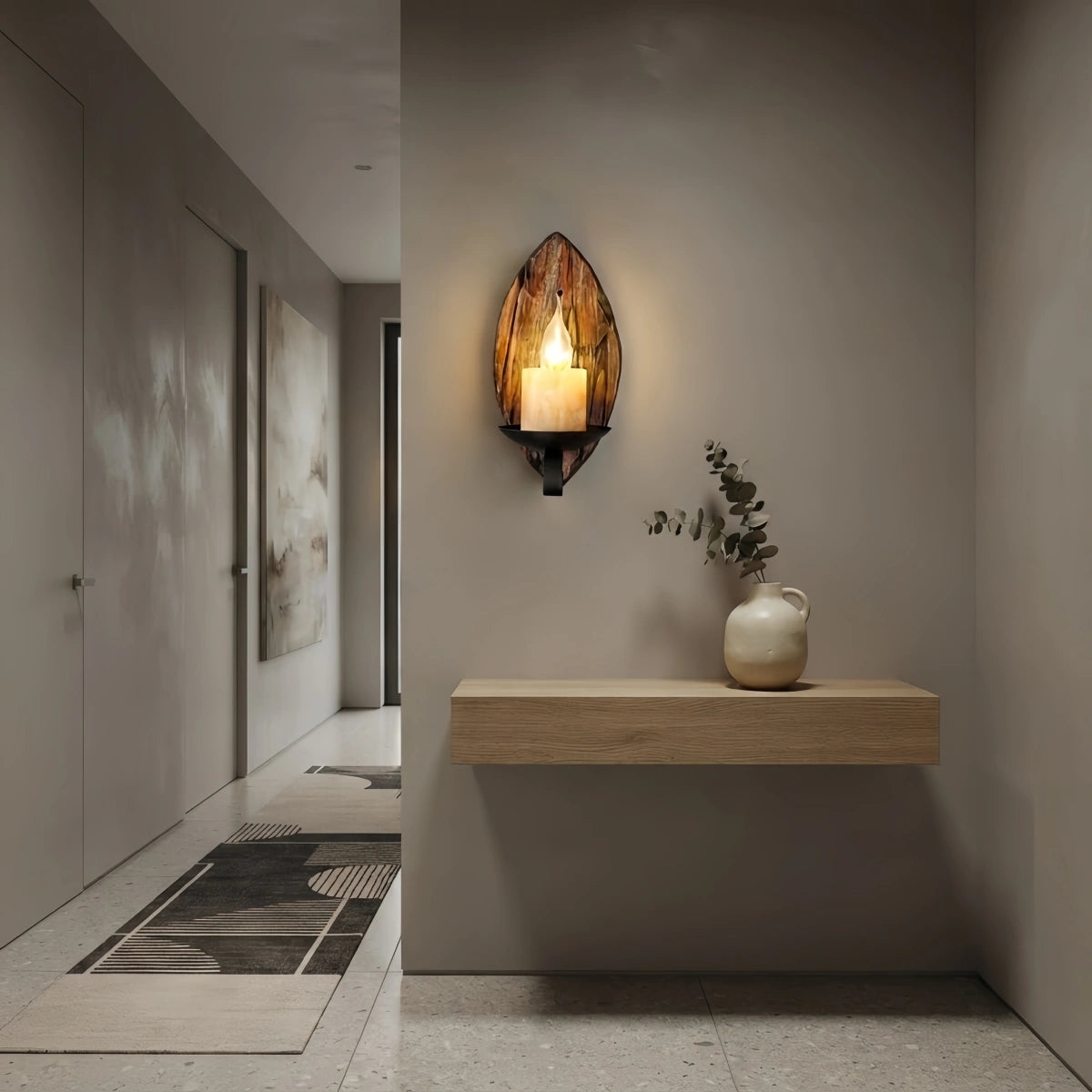 Zenno Vintage Wood & Metal Wall Lamp – Conical Burlywood Shade