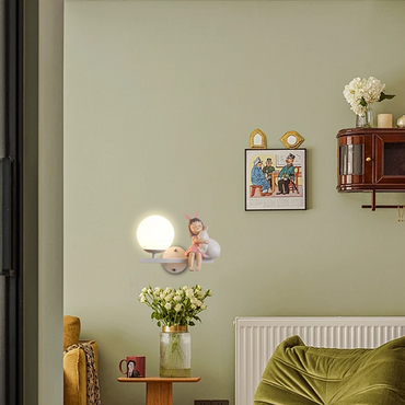 Art Deco Wall Lamp – Pink & White Metal/Glass Globular