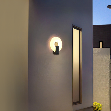 Modern Outdoor Wall Lamp - Black Metal Frame with Acrylic Ring