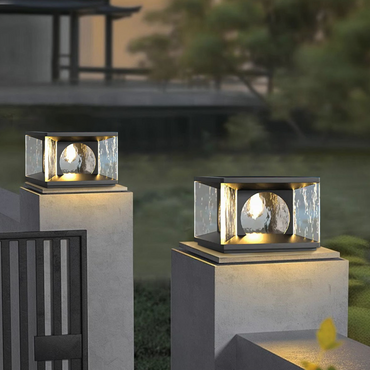 Art Deco Black Outdoor Pillar Lights Metal Square Garden