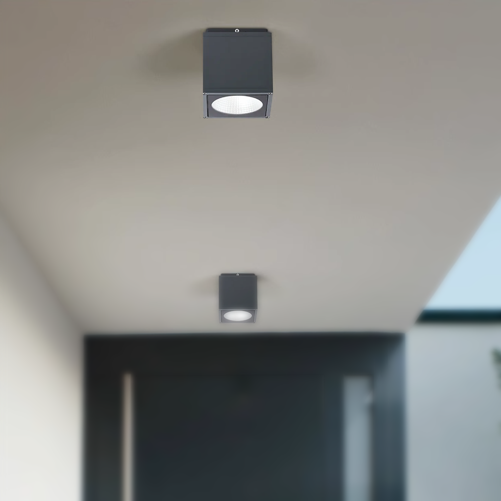 Industrial Outdoor Ceiling Light - Grey Metal Glass Square