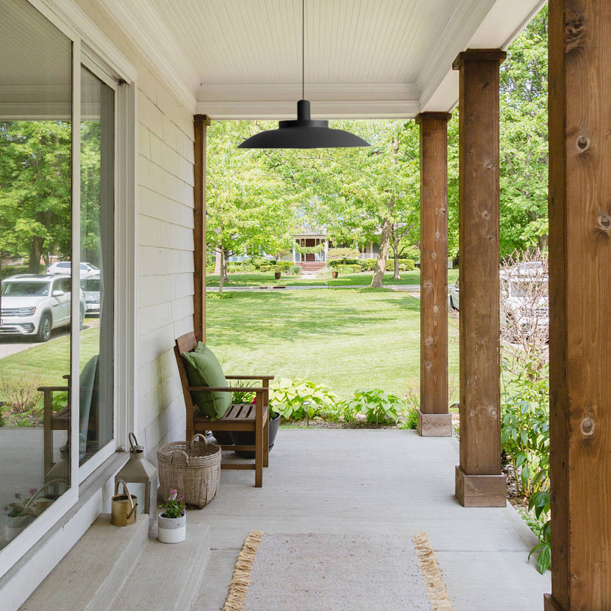 Modern Outdoor Pendant Light - Metal Hooded Design