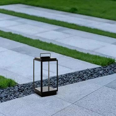 Industrial Outdoor Floor Lamp - Black Metal & Glass Rectangular Design for Garden