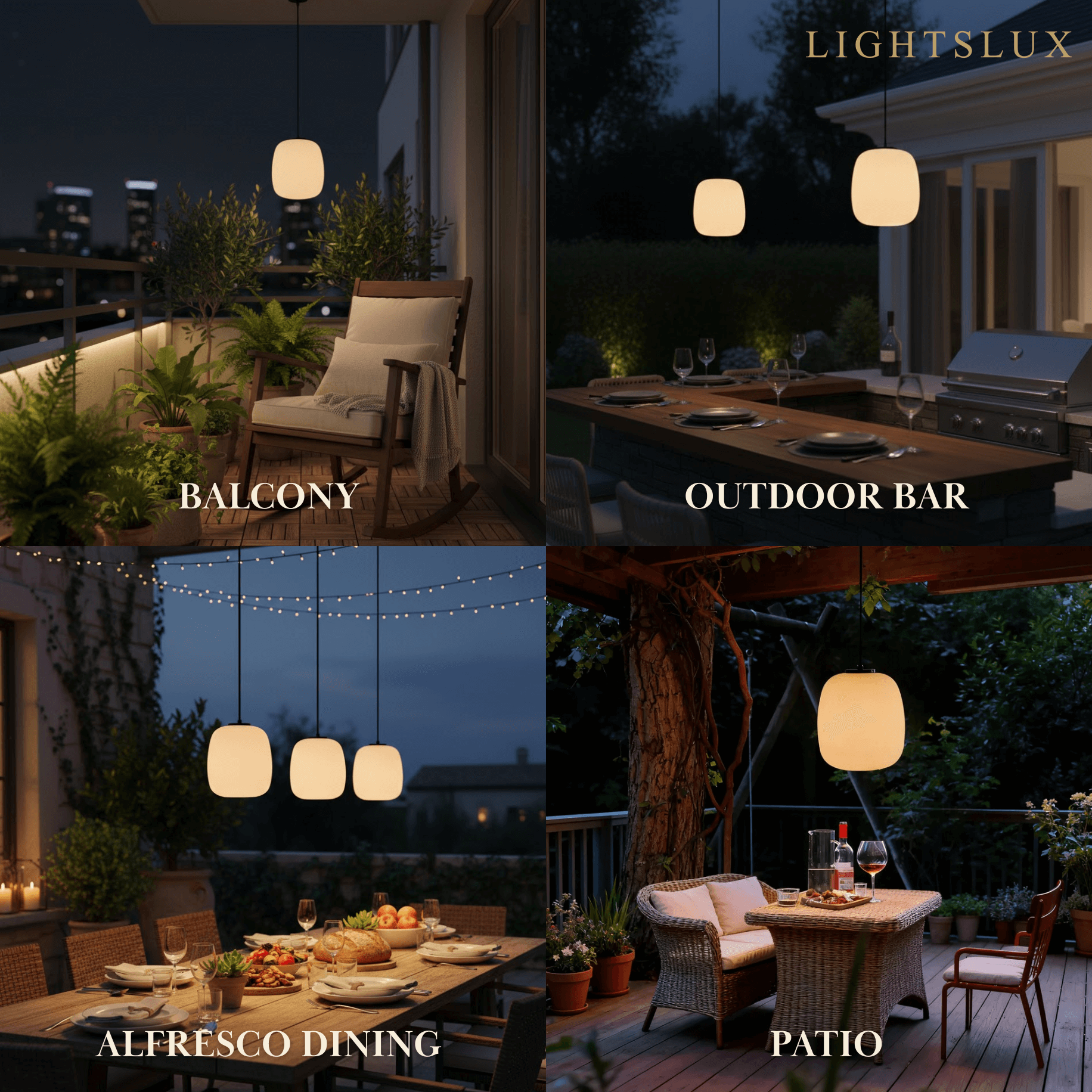 Crema Retro White Outdoor Pendant Light Metal/Acrylic Lantern Design
